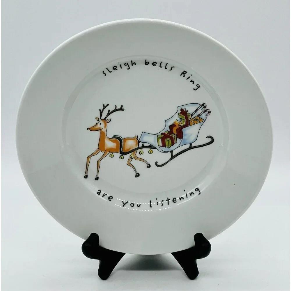 Pottery Barn Holiday‎ Cheer Salad Dessert Soup Plate Christmas 8” Sleigh Bells
